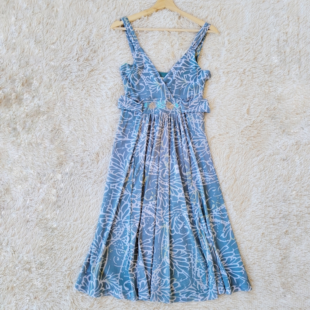 Maya Baby Blue Floral Mesh Knee Length Dress